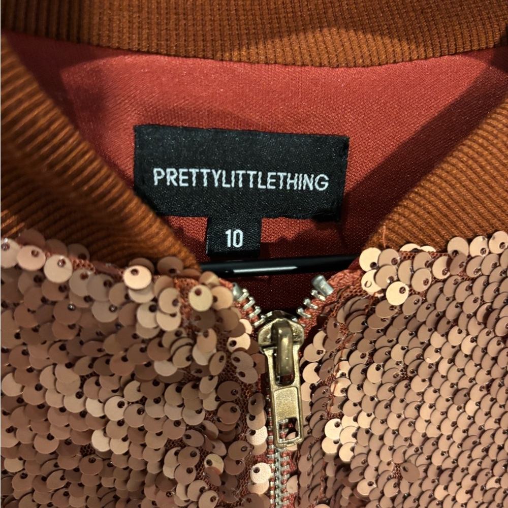 Copper Sequin Bomber Jacket, Size 10, by PrettyLittleThing - Picture 3 of 6